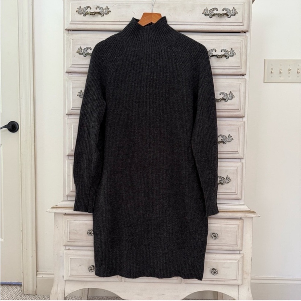 Cozy High-Neck Charcoal Knit Dress